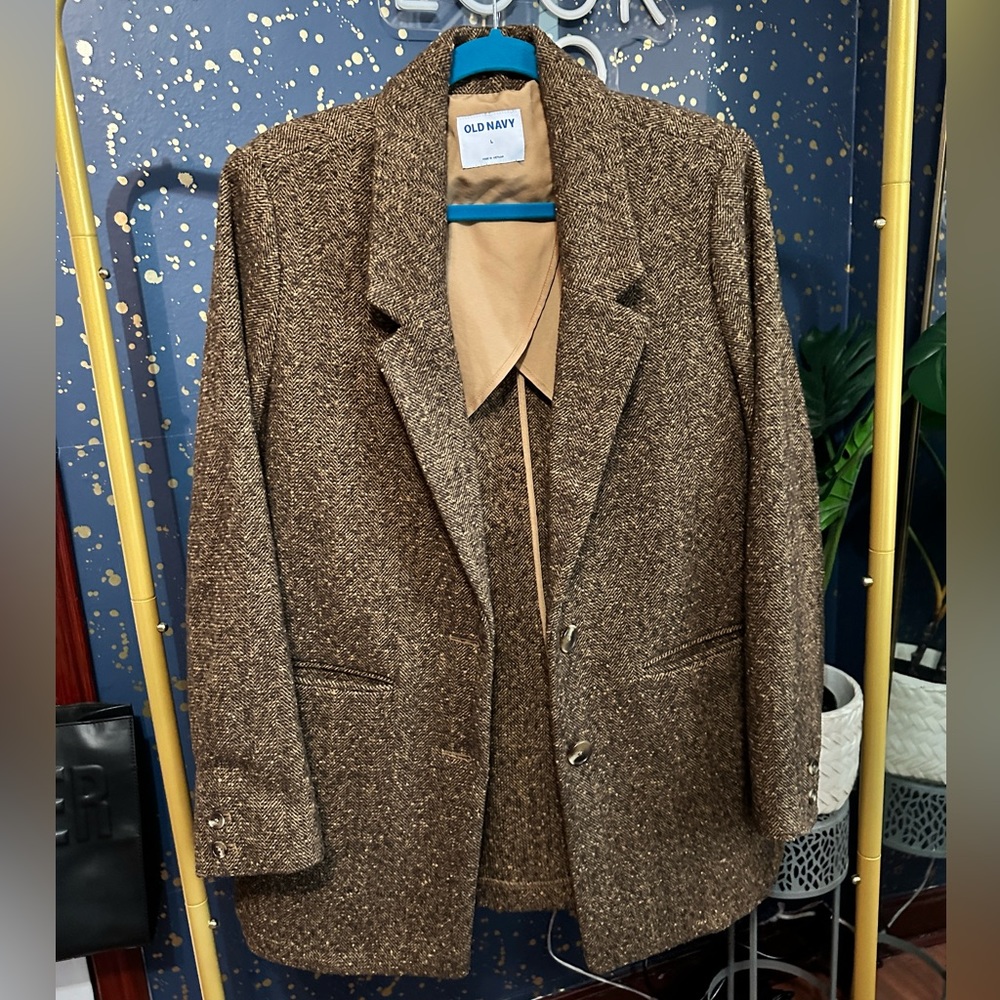 Old Navy Women's Brown Tweed Blazer Jacket